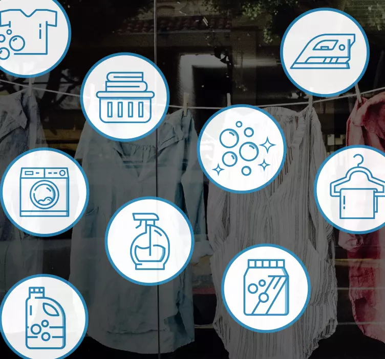 Vinilo escaparate iconos de esenciales de lavandería - TenVinilo