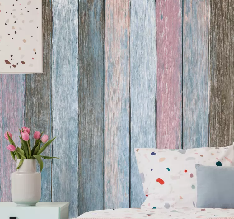 Vinilo estampado decorativo Tablones de madera de colores rústico - TenVinilo
