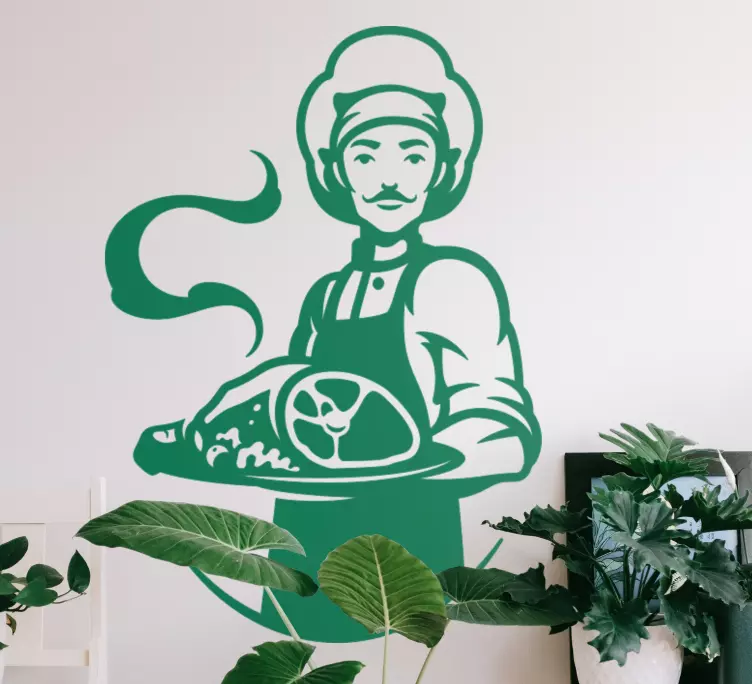 Vinilo restaurante chef sosteniendo un plato - TenVinilo