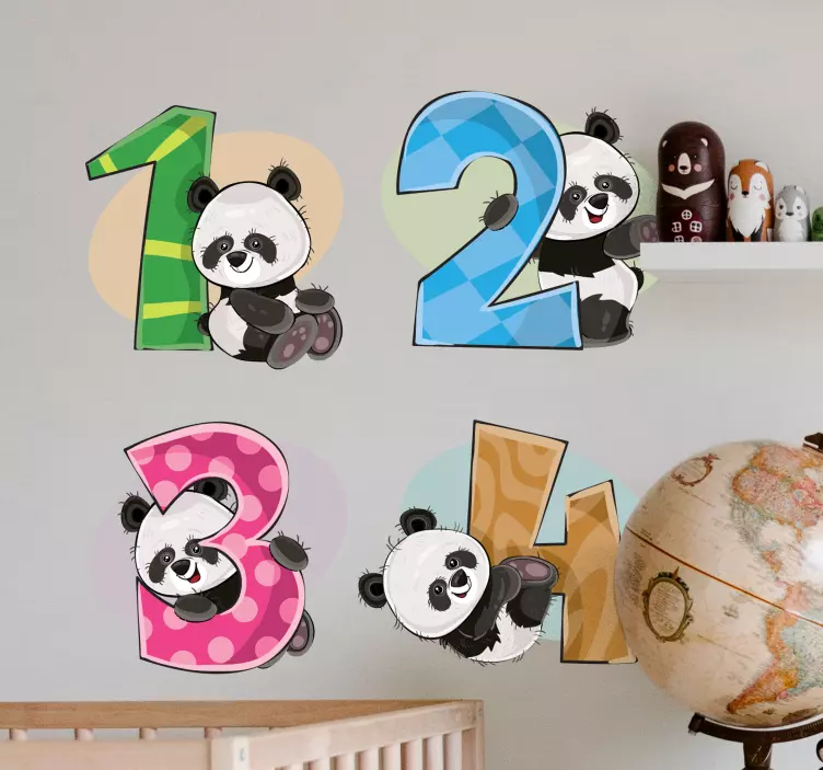 Vinilo infantil para pared amigos del número panda - TenVinilo