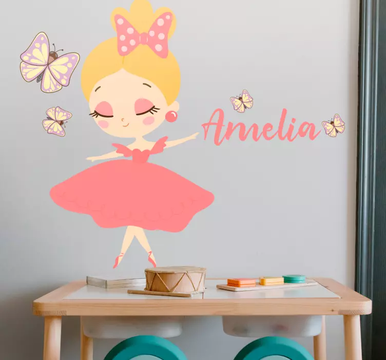 Vinilo infantil para pared chica de ballet con nombre - TenVinilo