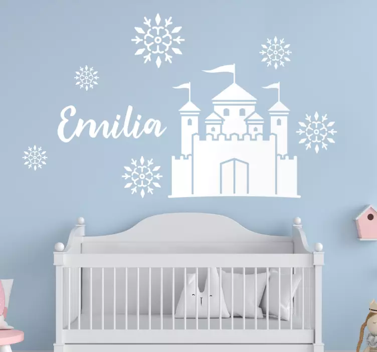 Vinilo infantil para pared castillo y copos de nieve - TenVinilo