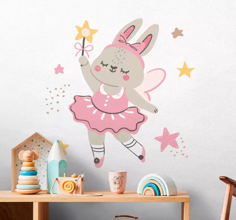 Vinilo infantil para pared conejo bailando ballet - TenVinilo