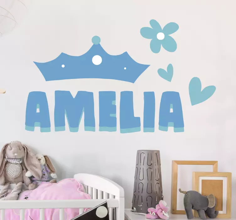 Vinilo infantil para pared corona con corazón y nombre - TenVinilo