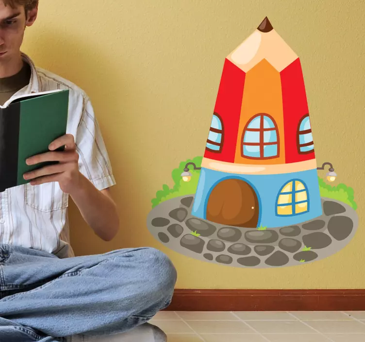 Vinilo infantil para pared diseño de casa de lápiz - TenVinilo