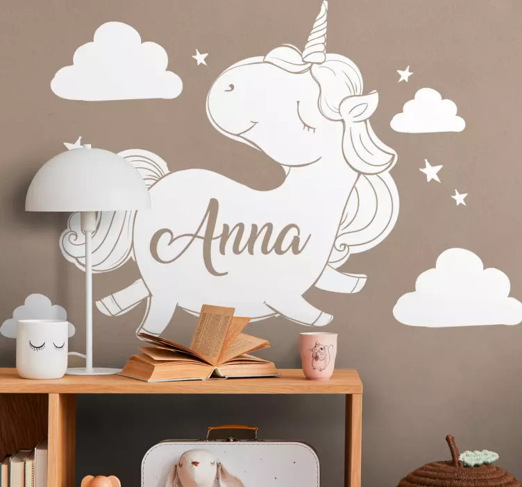 Vinilo infantil para pared diseño de unicornio personalizado - TenVinilo
