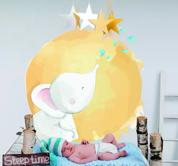 Vinilo infantil para pared elefante soñando estrellas - TenVinilo