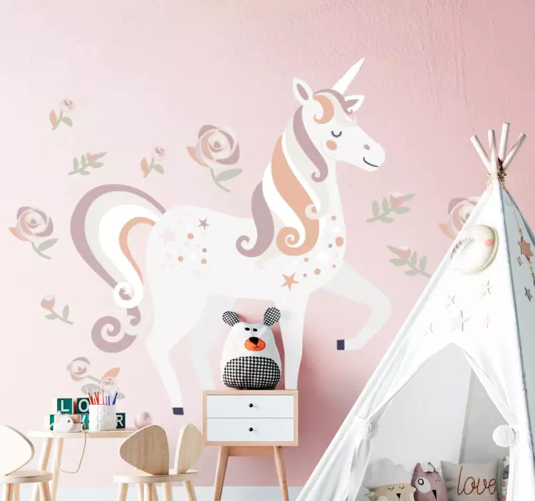 Vinilo infantil para pared encantador diseño de unicornio - TenVinilo