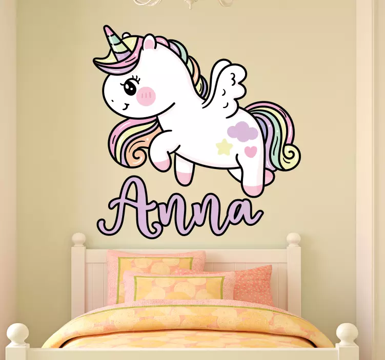 Vinilo infantil para pared figura de unicornio personalizada - TenVinilo