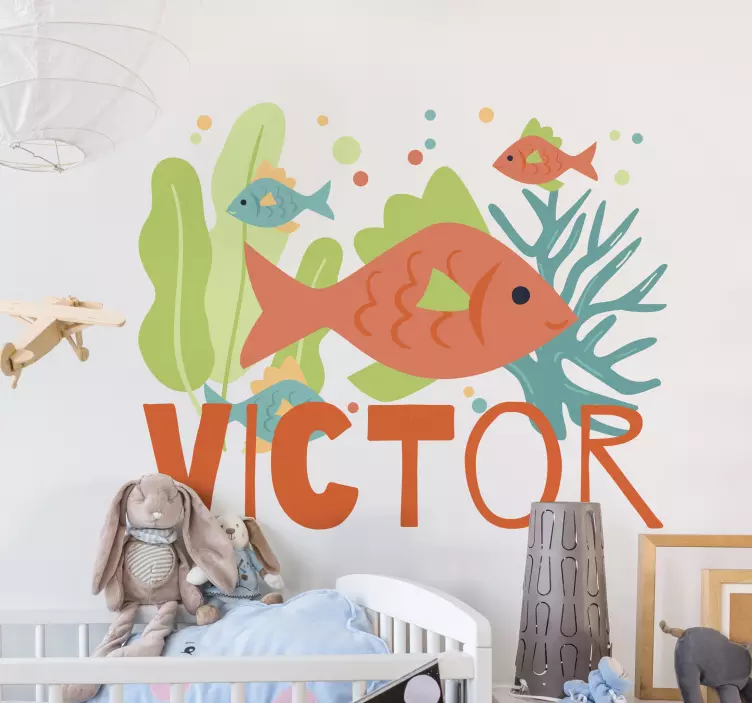 Vinilo infantil para pared escena de peces coloridos - TenVinilo