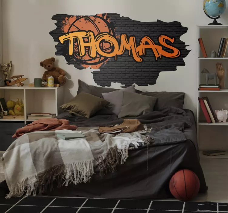 Vinilo infantil para pared estilo graffiti baloncesto - TenVinilo