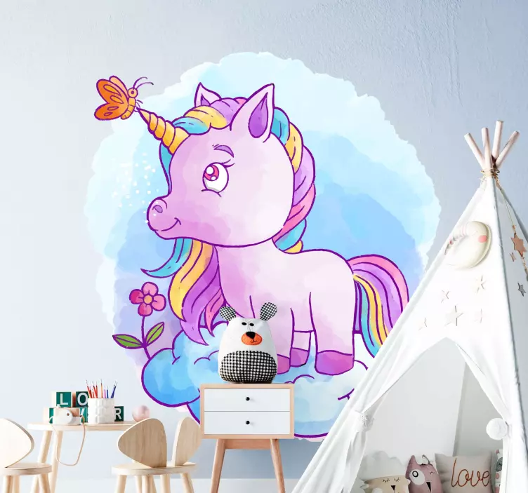 Vinilo infantil para pared fantasía caprichosa de unicornio - TenVinilo