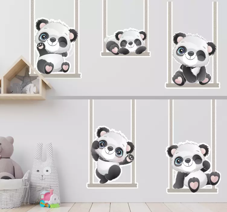Vinilo infantil para pared figuras de panda adorables - TenVinilo