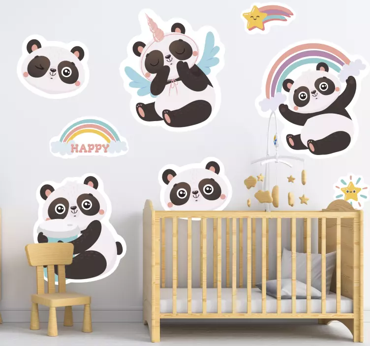 Vinilo infantil para pared figuras de panda encantador - TenVinilo