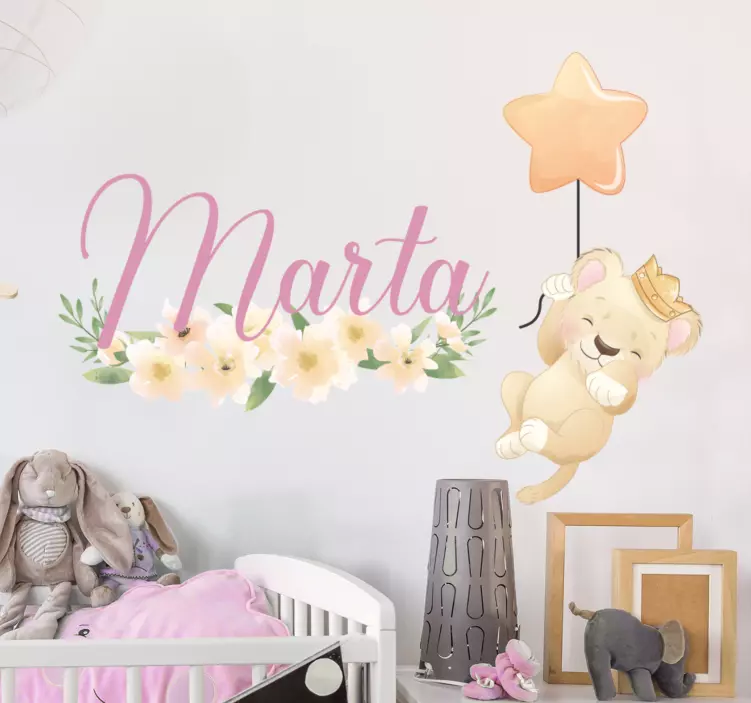 Vinilo infantil para pared globo de león personalizado - TenVinilo