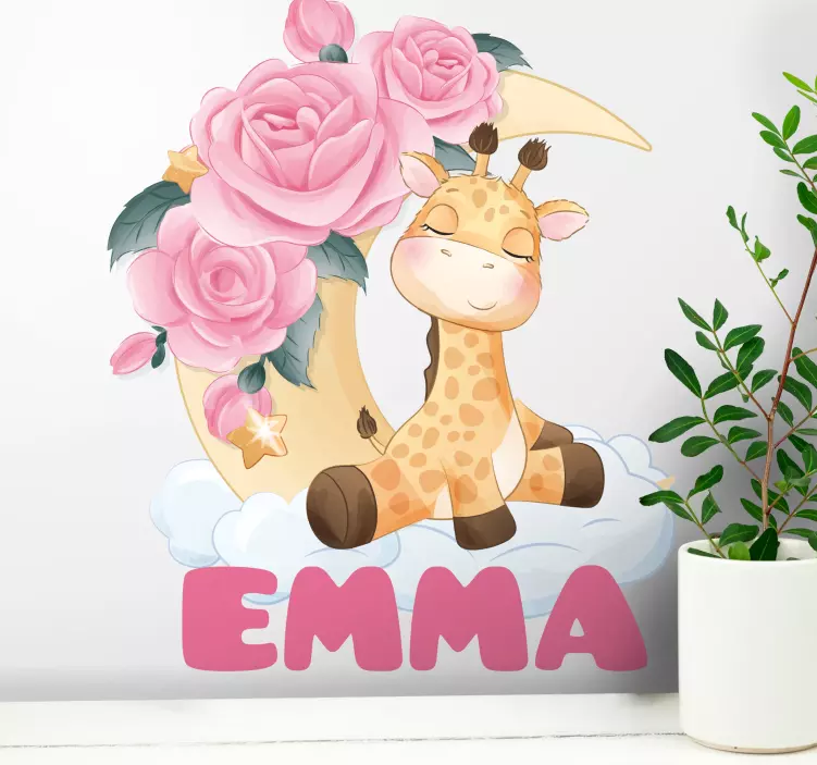 Vinilo infantil para pared jirafa con flores - TenVinilo