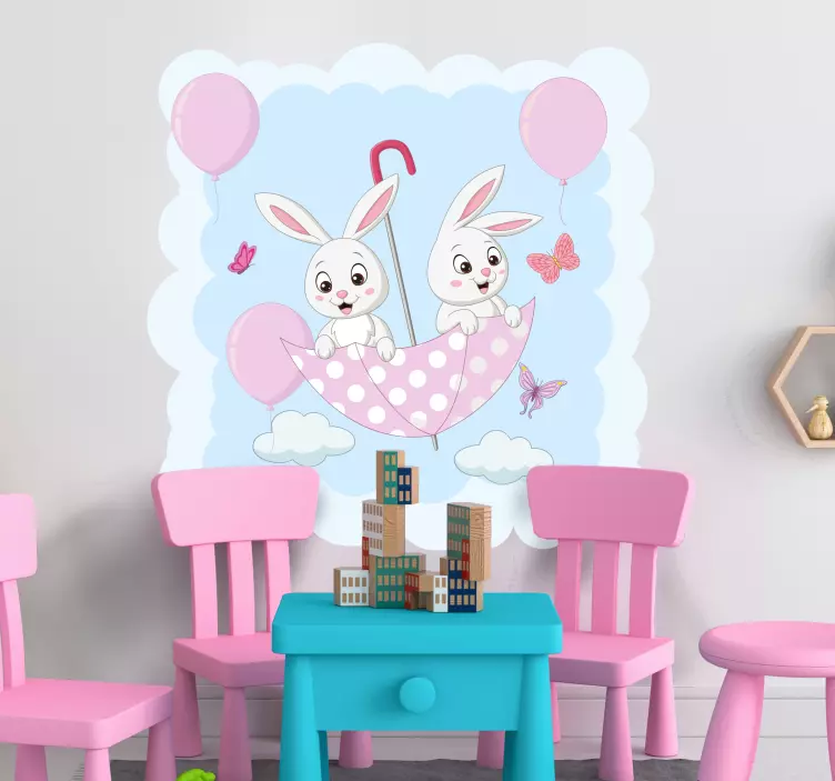Vinilo infantil para pared lindo paraguas de conejito - TenVinilo