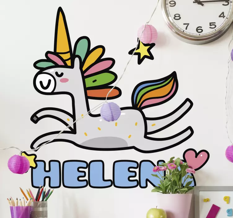 Vinilo infantil para pared lindo unicornio corriendo - TenVinilo