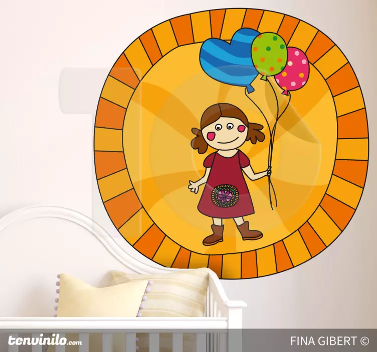 Vinilo infantil para pared niña con globos - TenVinilo