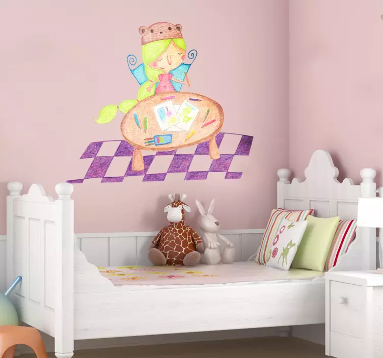 Vinilo infantil para pared niña hada creativa - TenVinilo
