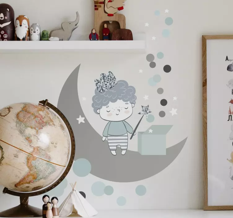 Vinilo infantil para pared niño de la luna soñador - TenVinilo
