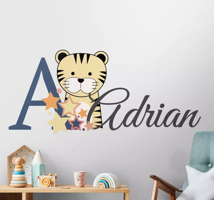 Vinilo infantil para pared nombre de tigre personalizable - TenVinilo
