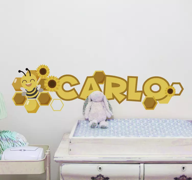 Vinilo infantil para pared nombre personalizado con abeja - TenVinilo