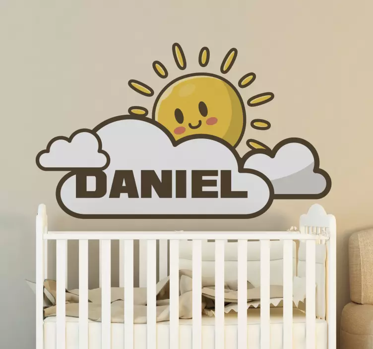 Vinilo infantil para pared nube de sol y nombre - TenVinilo