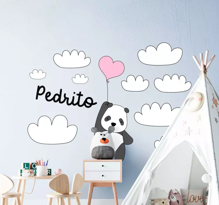 Vinilo infantil para pared panda con globo - TenVinilo