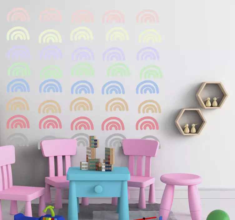 Vinilo infantil para pared patrón de arcoíris pastel - TenVinilo