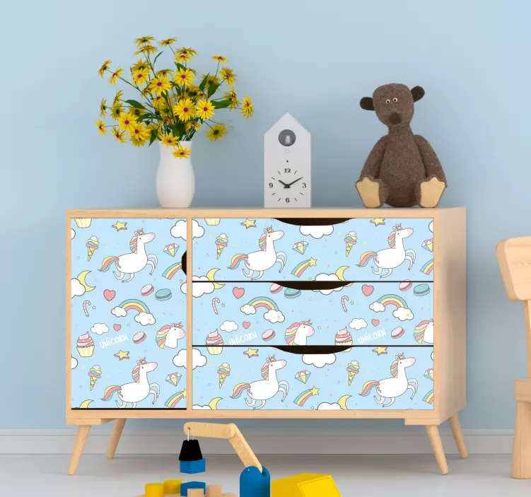 Vinilo infantil para pared patrón de unicornios adorables - TenVinilo