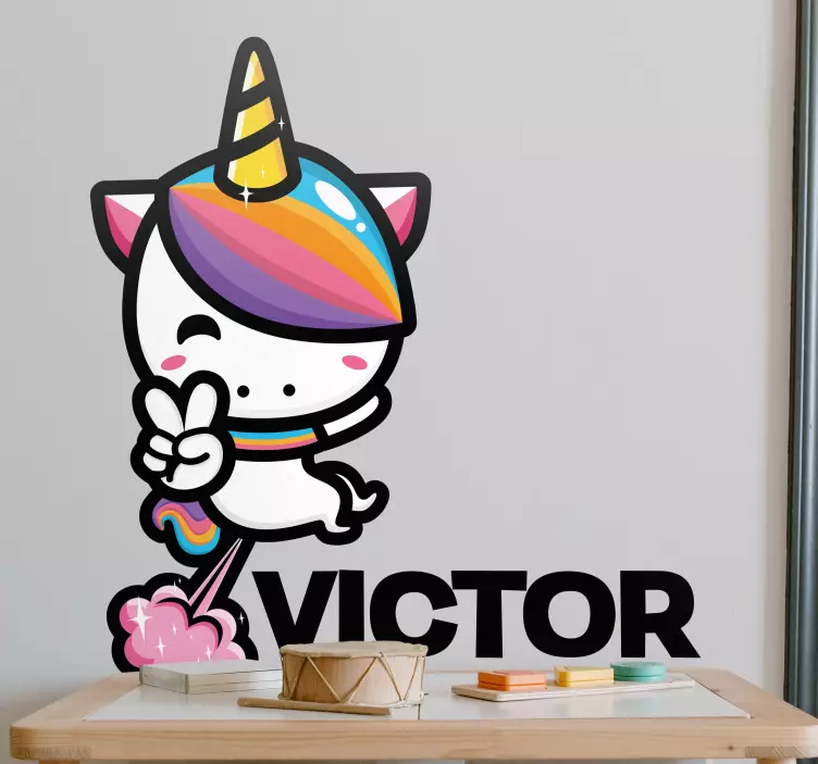 Vinilo infantil para pared unicornio genial con nombre - TenVinilo