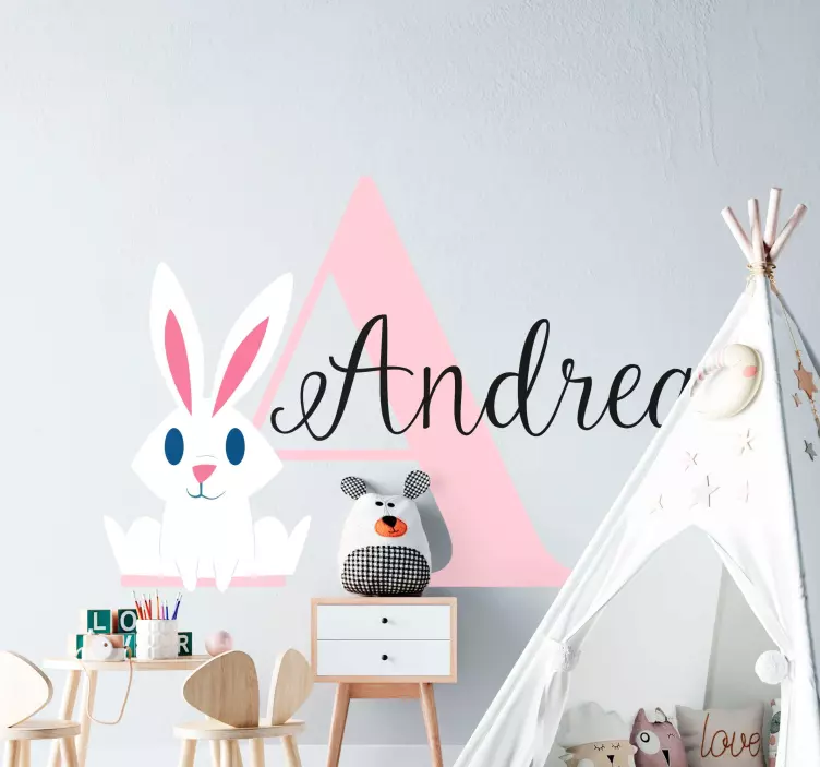 Vinilo infantil para pared personalización con conejo - TenVinilo
