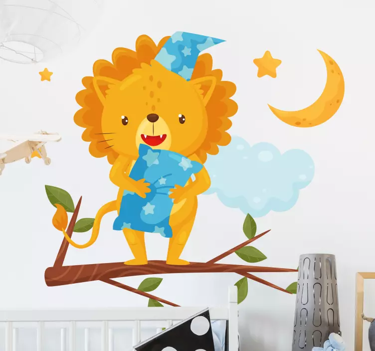 Vinilo infantil para pared pijama de león dormido - TenVinilo