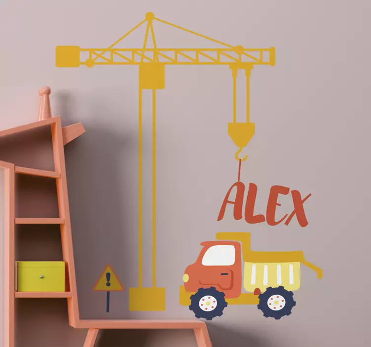 Vinilo infantil para pared tema grúa de construcción - TenVinilo
