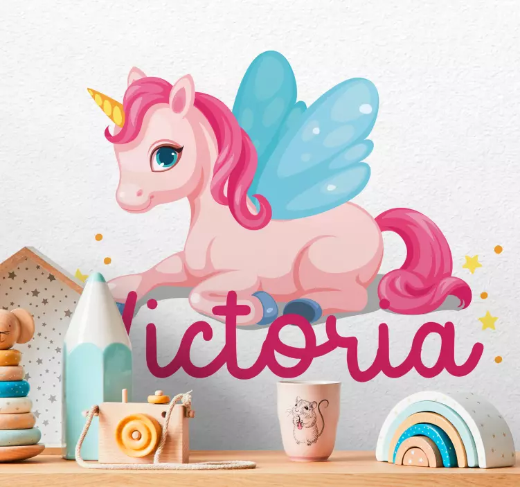 Vinilo infantil para pared unicornio mágico personalizado - TenVinilo