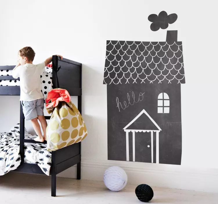 Vinilo infantil pizarra casa chimenea - TenVinilo