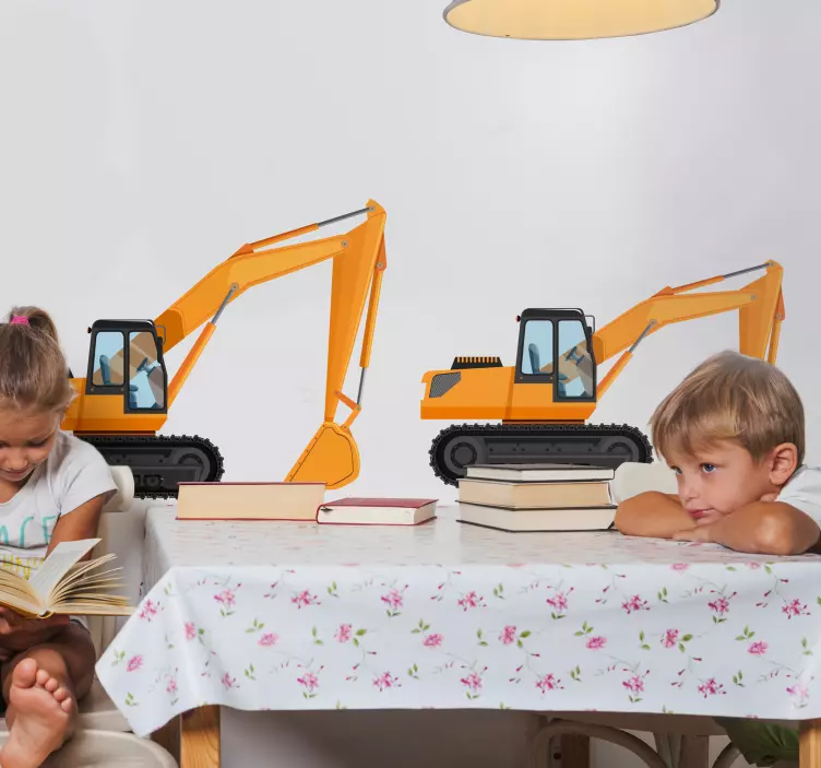 Pegatina juguete Excavadora dos máquinas de dibujos animados - TenVinilo