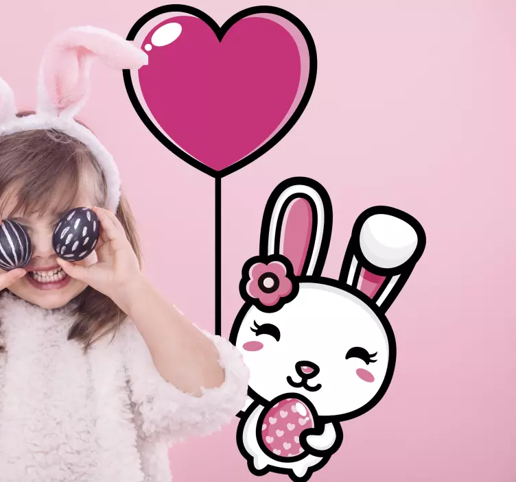 Vinilo mascota conejo feliz con globo - TenVinilo