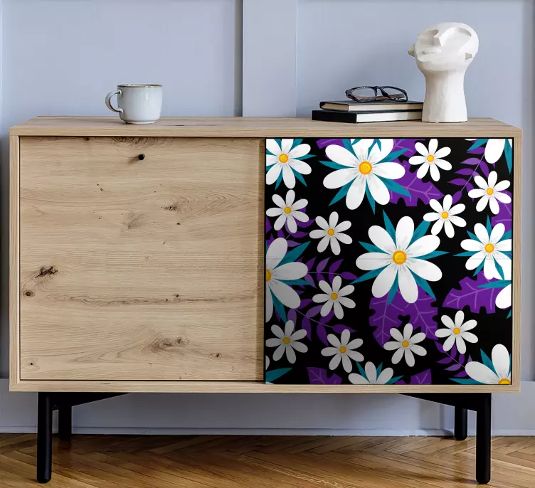 Vinilo para mueble Flores sobre un fondo negro - TenVinilo