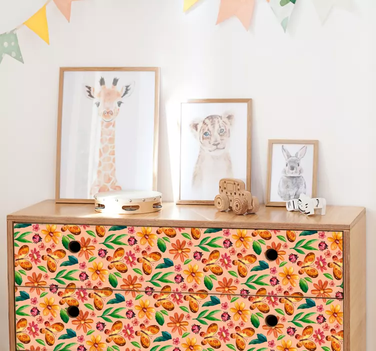 Vinilo para mueble Plantas flores e insectos - TenVinilo