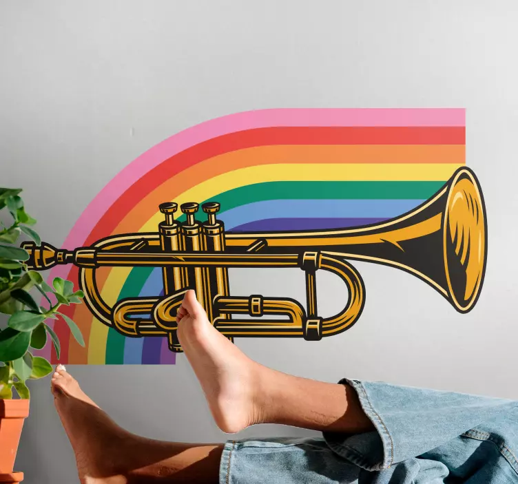 Vinilo música trompeta con arcoiris - TenVinilo