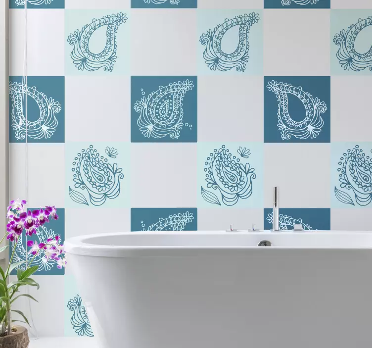 Vinilo naturaleza azulejos con estampado de cachemira - TenVinilo