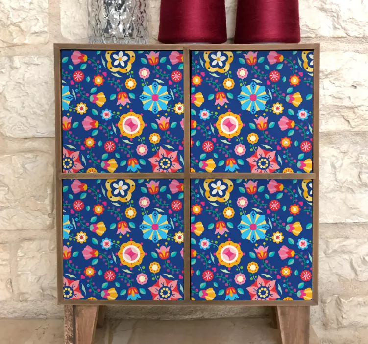 Vinilo ornamental patrón floral colorido - TenVinilo