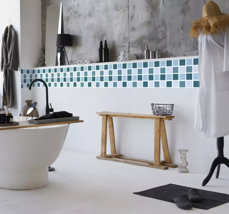 Cenefa adhesiva baño azulejos tonos fríos - TenVinilo