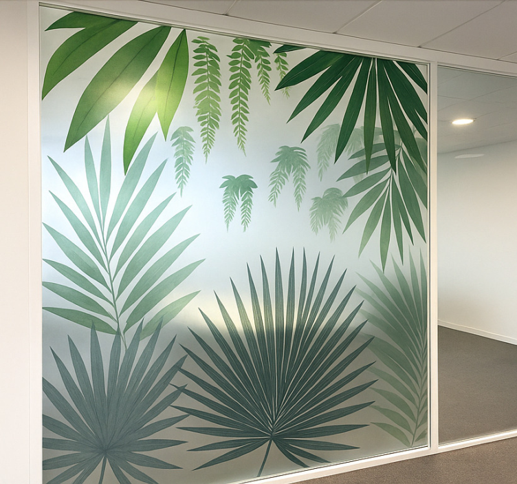 Vinilo para cristalera motivo de hojas de palma - TenVinilo