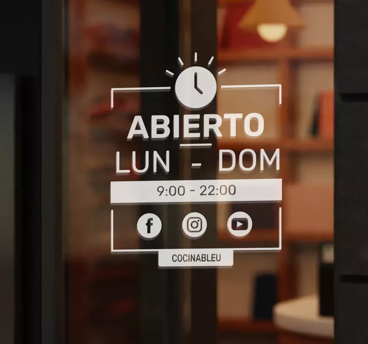 Vinilo escaparate Horario y redes - TenVinilo