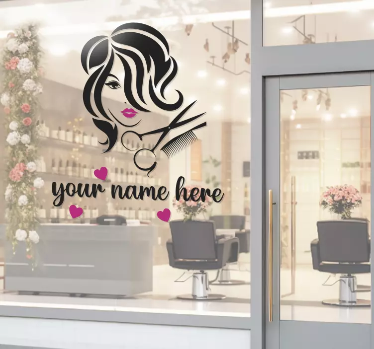 Vinilo escaparate salón de belleza personalizado para el cabello - TenVinilo