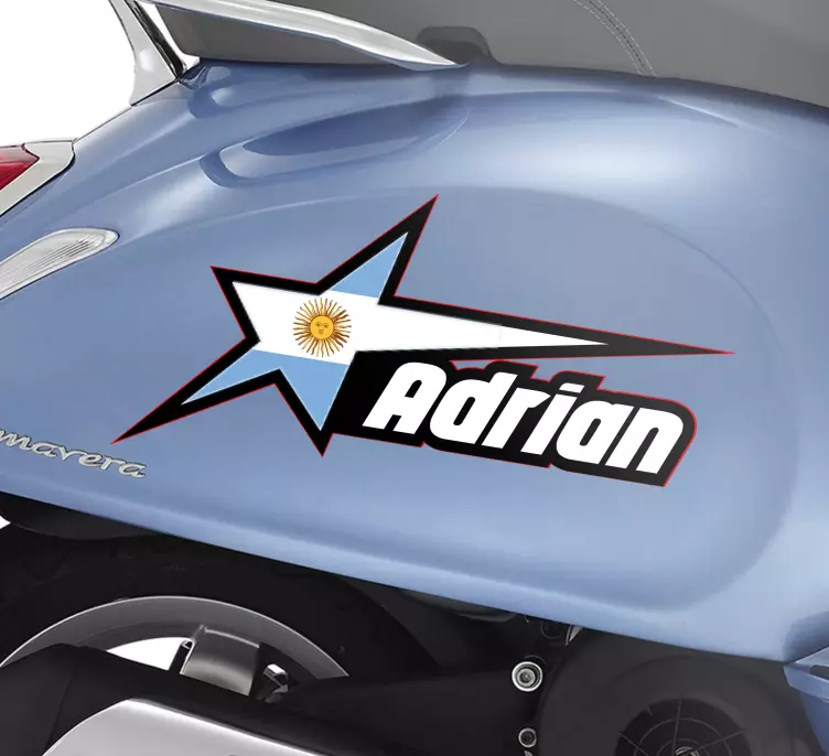 Pegatina para moto Bandera argentina en estrella y nombre persona - TenVinilo