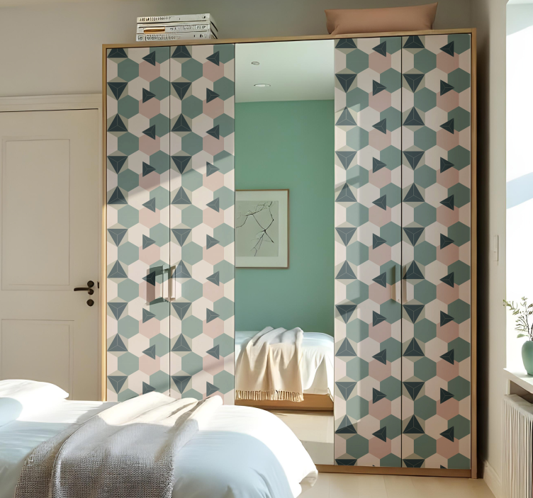 Vinilo para mueble hexágonos rosas y verdes - TenVinilo